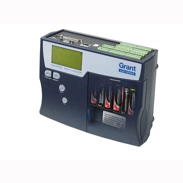 Grant SQ2040 Series data logger showing battery installation